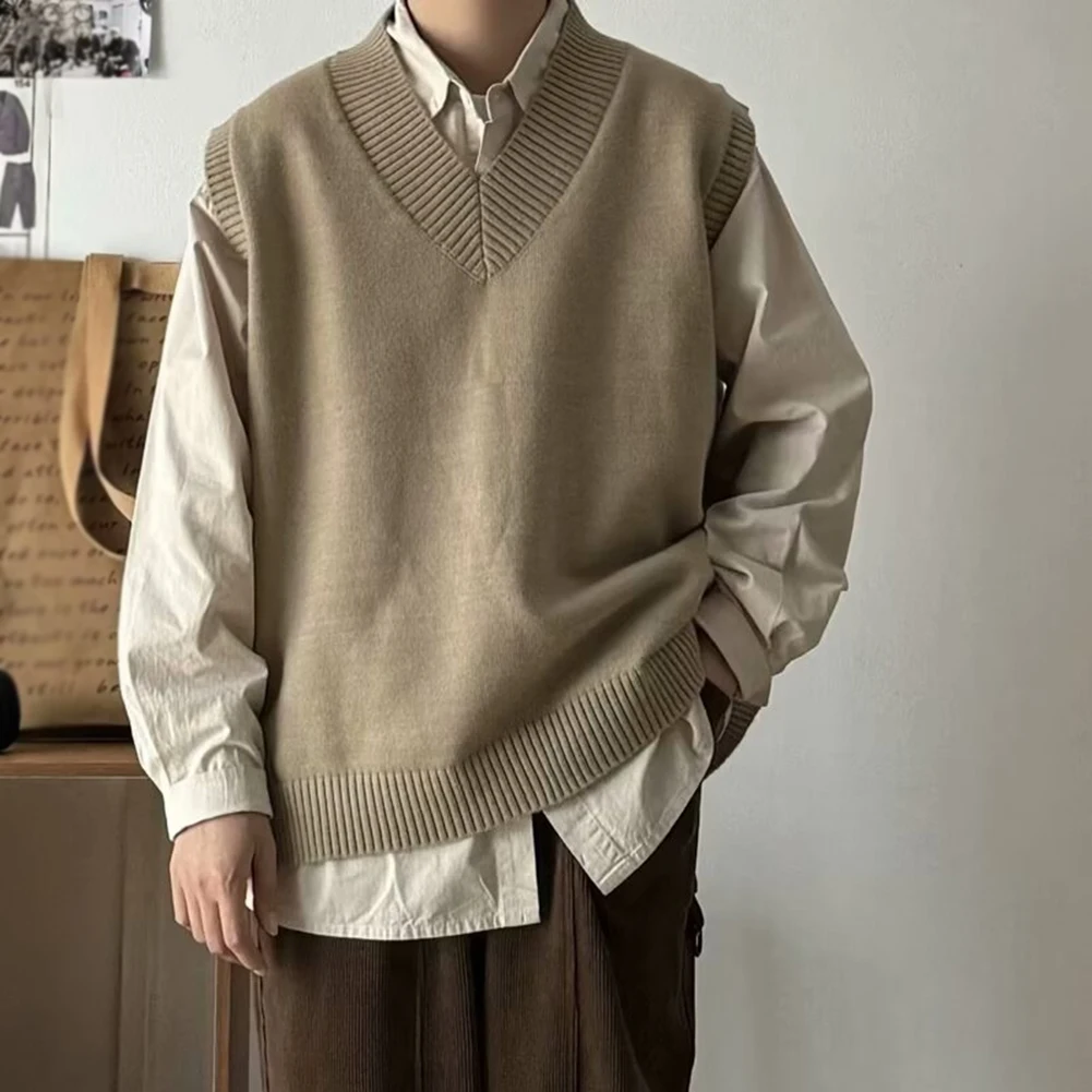Sleeveless Sweater Men Knit Vest Classic Theme Polyester Fabric Knitted Texture O-neck Collar Classic Style Knitted Vest