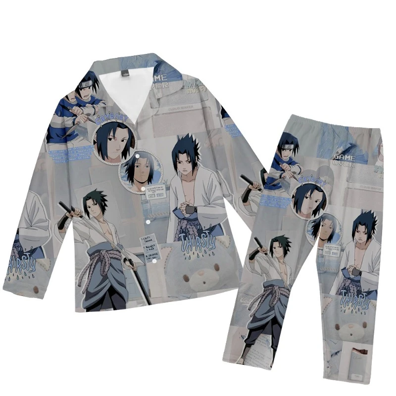 Anime Naruto Pyjamas Set for Adult Children Oversize 6XL Akatsuki Nightwear Sasuke Cartoon Sleepwear Trouser Shirts Kids Gifts