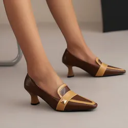 Shallow Mouth Casual Heels African Woman Shoe Slip On Roman Style Comfortable Burgundy Leather Beige Slip-On Colored Big Small S