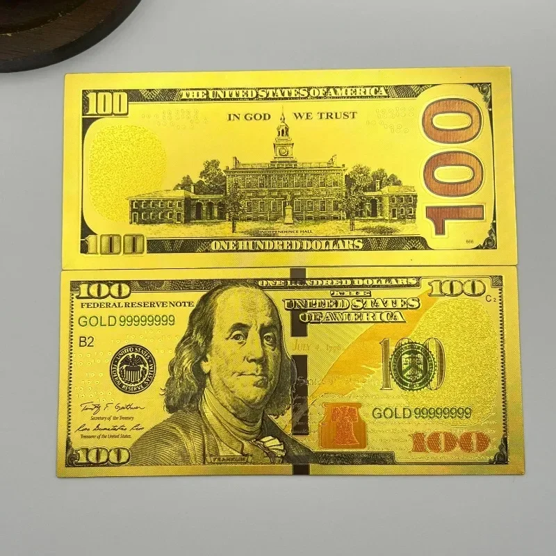 20/50/100 قطعة USD 100 دولار 24k الذهب احباط الذهبي USD 100 دولار فواتير وهمية ورقة المال الأوراق النقدية الحرف