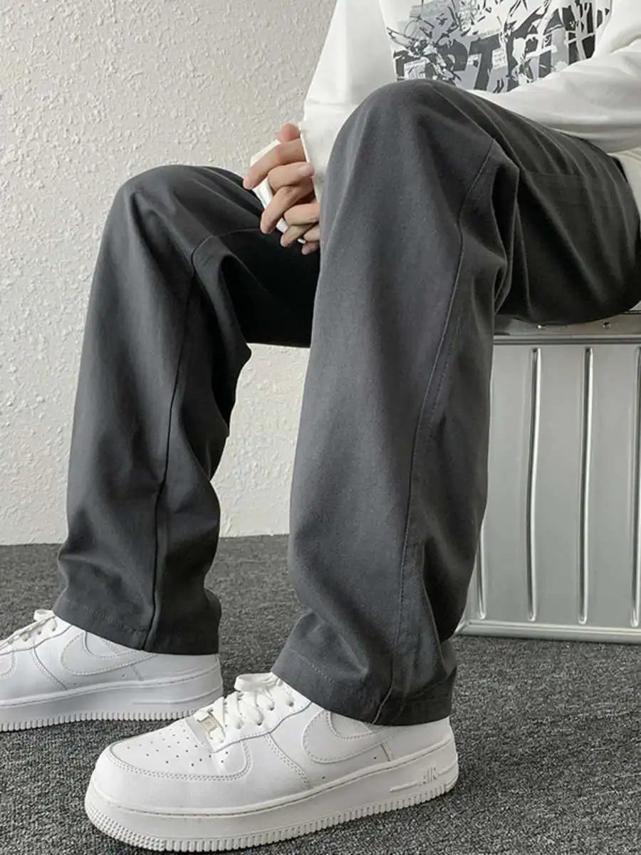 

Loose Men's Casual Pants Spring Autumn Workwear Wide Leg Comfortable High Waist ort Length Faionable Men's Leisure Trousers