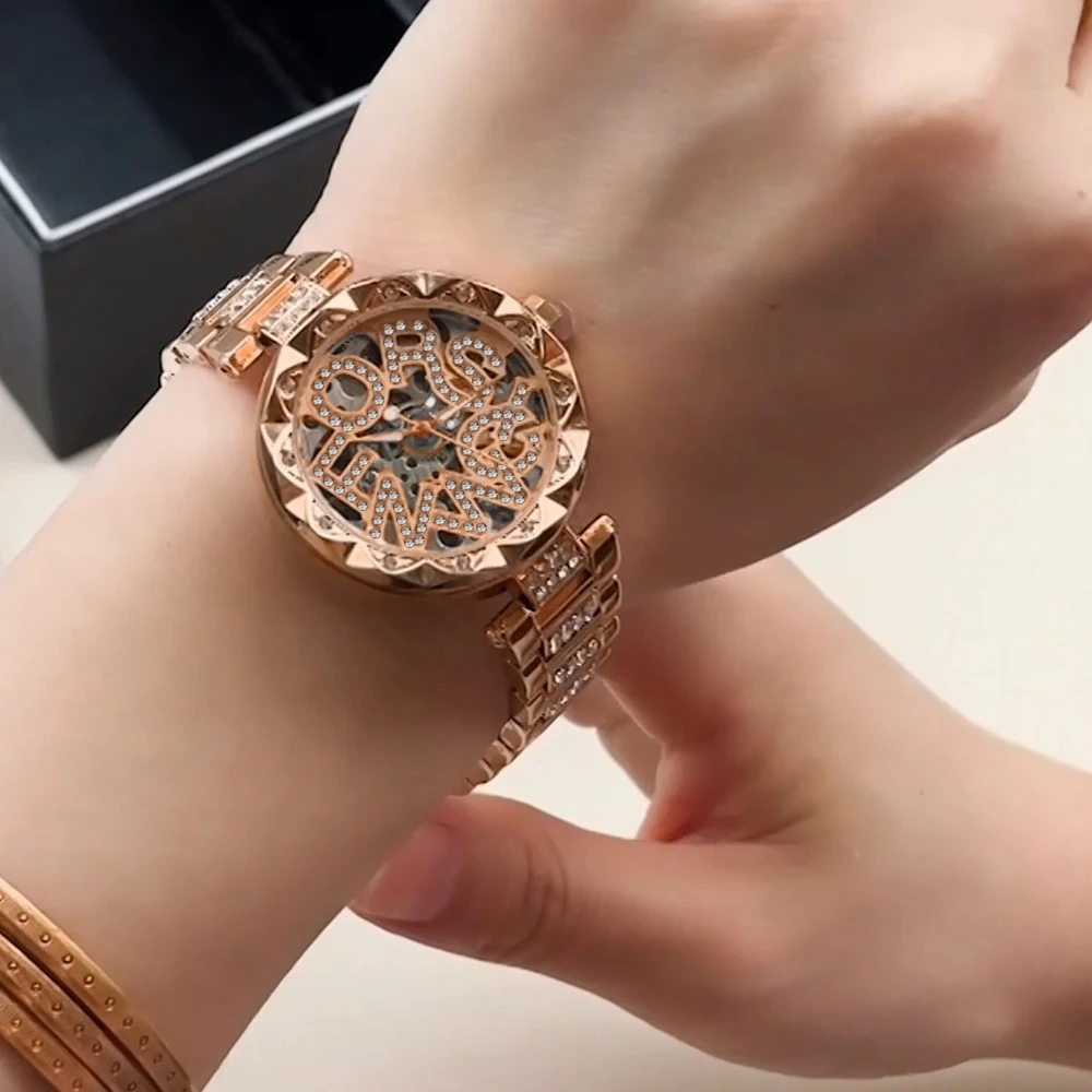 Rose Gold Diamond Automatic Movement Woman Wristwatch Skeleton Mechanical Ladies high-end luxury Women's stainless steel watches