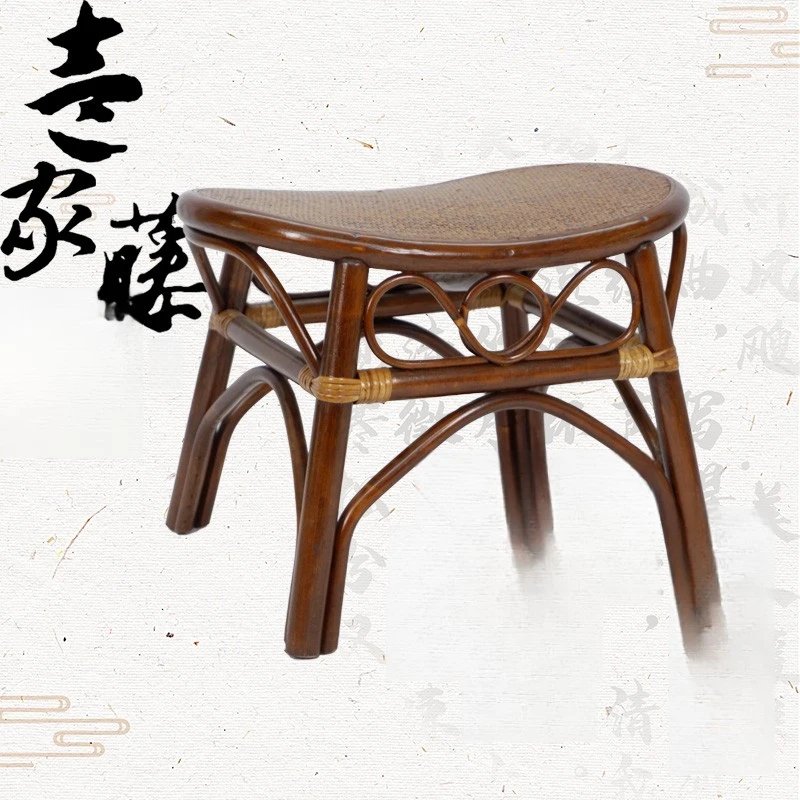 Handwoven Natural Rattan Ottoman Stool,Boho Chic Footrest Pouf with Ergonomic Loaf Shape,Accent Seat for Lounge Chair LivingRoom