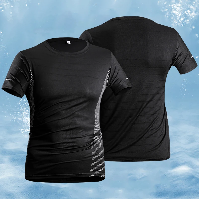 2025 Summer Ice Silk Thin Top Reflective Printing Quick Dry Short Running T-shirt Men Sleeve Breathable Fitness Sports image 2