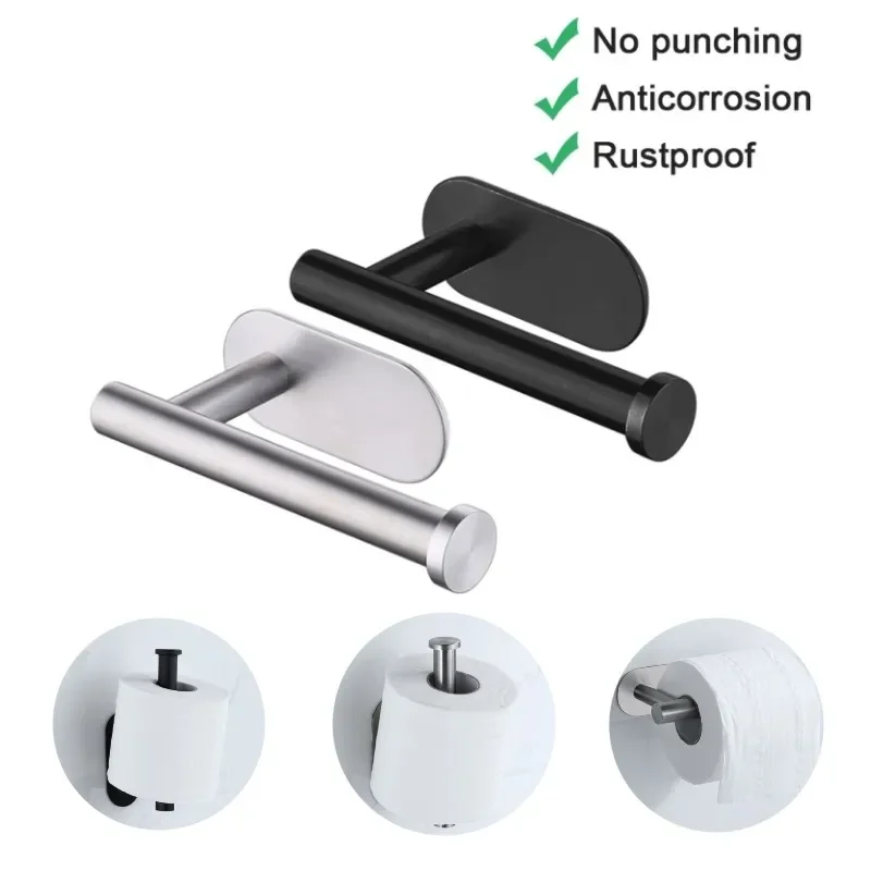 

No Punching Wall Mounted Toilet Paper Holder Rustproof Anticorrosion Stainless Steel Bathroom Kitchen Roll Paper Toilet Holder