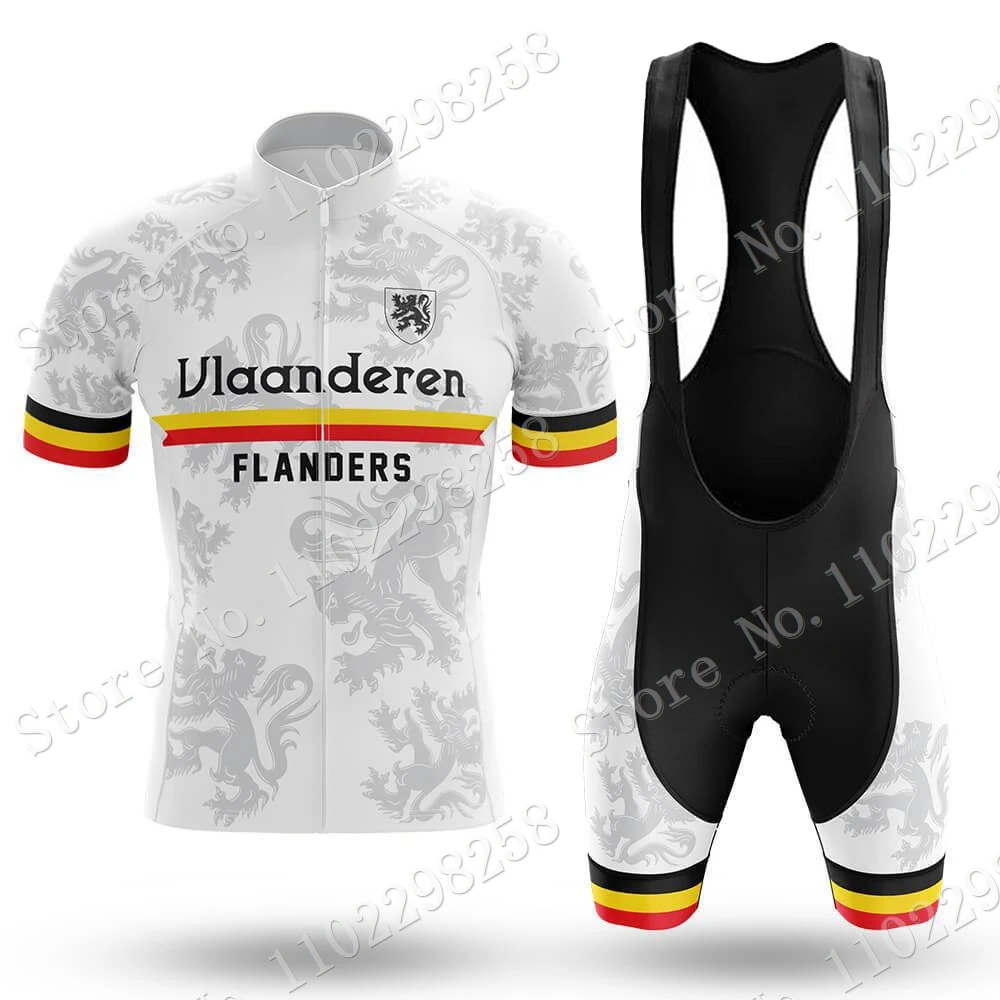 Vlaanderen Flanders 2023 Cycling Jersey Set Men Belgium Clothing Road Grey White Bike Suit Mountain Bicycle Shirt Bib Shorts MTB