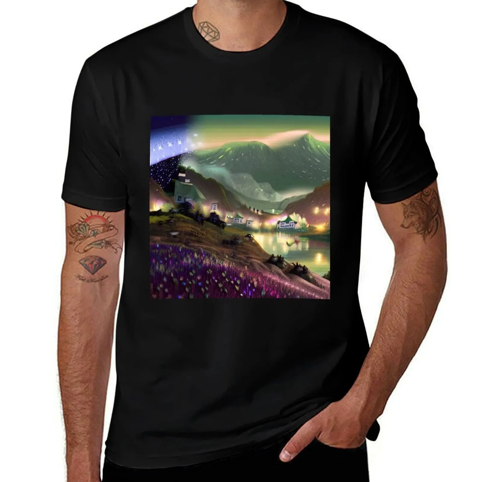 

Mountain Landscape With Lake And Mountain Range T-Shirt graphic t shirt vintage custom t-shirts mens t shirts casual stylish