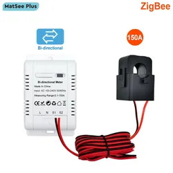 Smart BiDirectional Two Way ZigBee Energy Meter 150A Clamp Current Sensor Solar PV Import Export KWh Monitor 110V 240VAC