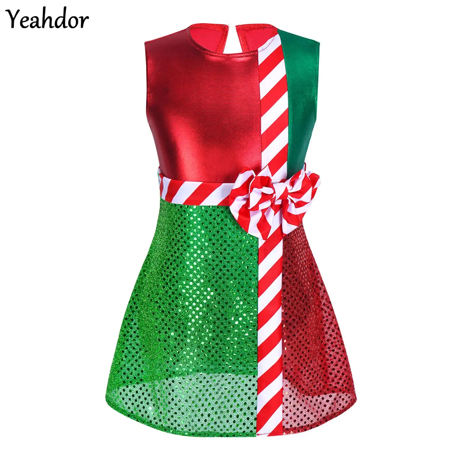 

Girls Christmas Dance Leotard Dress Candy Cane Striped Jumpsuit Sequins Ballet Tutu Dress Halloween Circus Santa Claus Cosplay