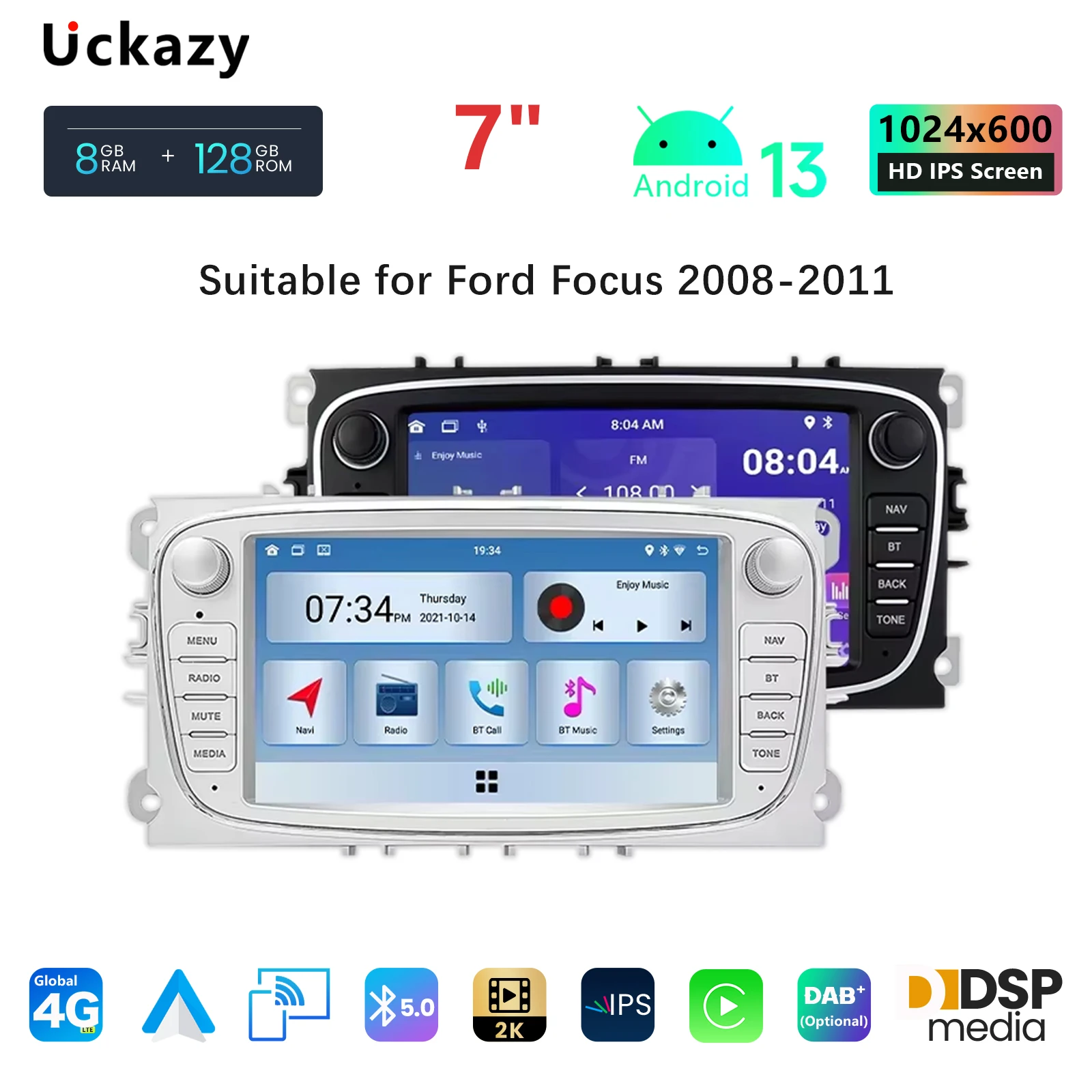 4G Carplay 2Din Car Radio Android 13 For Ford Focus Mondeo S-Max C-Max Galaxy Kuga 2008-2011 Screen Multimedia Video Navigation