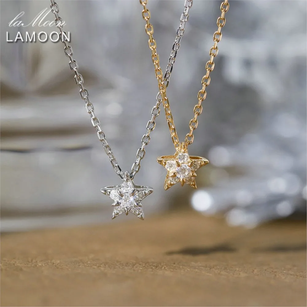 

LAMOON INS Simple Star Necklace For Women Elegant Luxury Shiny Morganite 925 Sterling Silver Gold Plated Fine Jewelry Gift