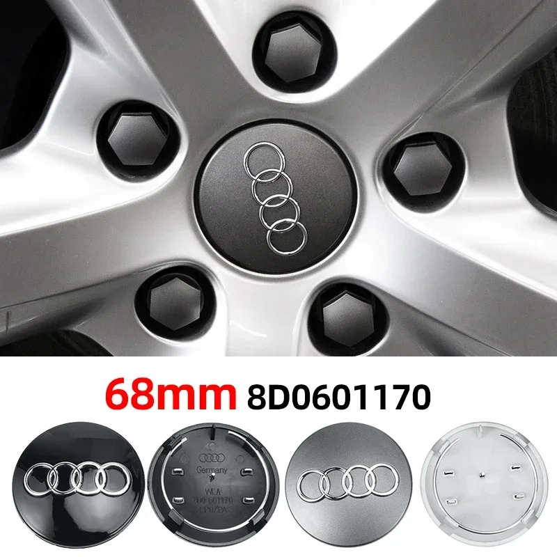 

4pcs 68mm Chrome Wheel Rim Center Hub Caps Emblem 4 Ring Logo Badge Cover For Audi A1 A3 A4 A5 A6 A7 A8 S4 S6 C5 Q7 8D0601170