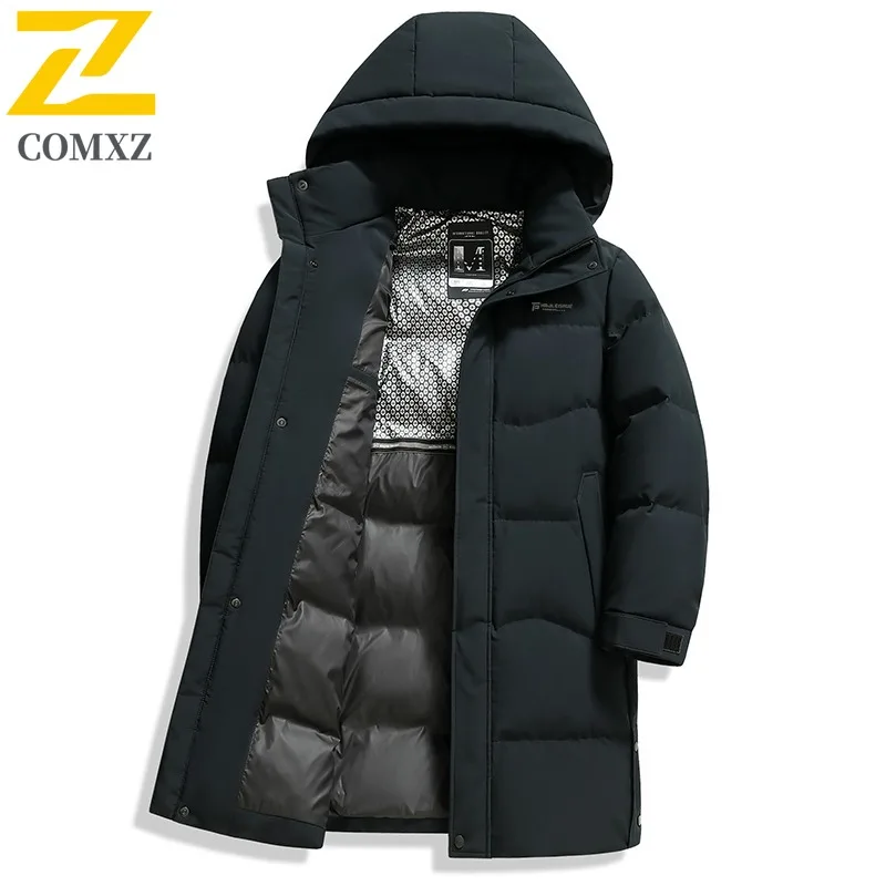 COMXZ Mens Long Down Jacket Hooded Collar Outdoor Commuting Office Warm Parka Hiking Hiking Cold Protection Autumn Winter Coat