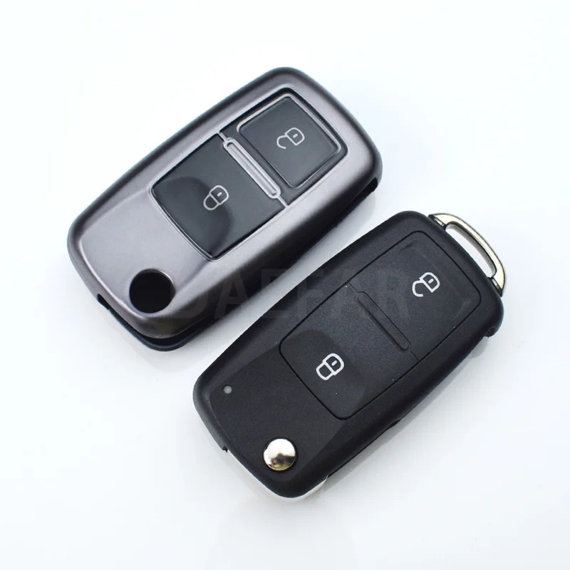 2 Buttons Soft TPU Gunmetal Remote Car Key Case for Volkswagen Golf Polo Caddy Jetta Beetle Touran Octavia Eos Scirocco Flip Bag