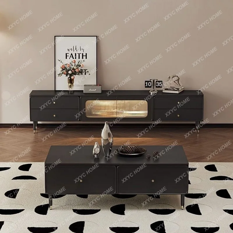 TV Cabinet and Tea Table Combination Living Room Black Floor Cabinet TV Cabinet