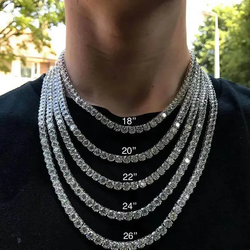 

3Mm 4mm 5mm 6.5mmS925 Silver Moissanite Single Row Tennis Chain Bracelet Hip Hop Necklace