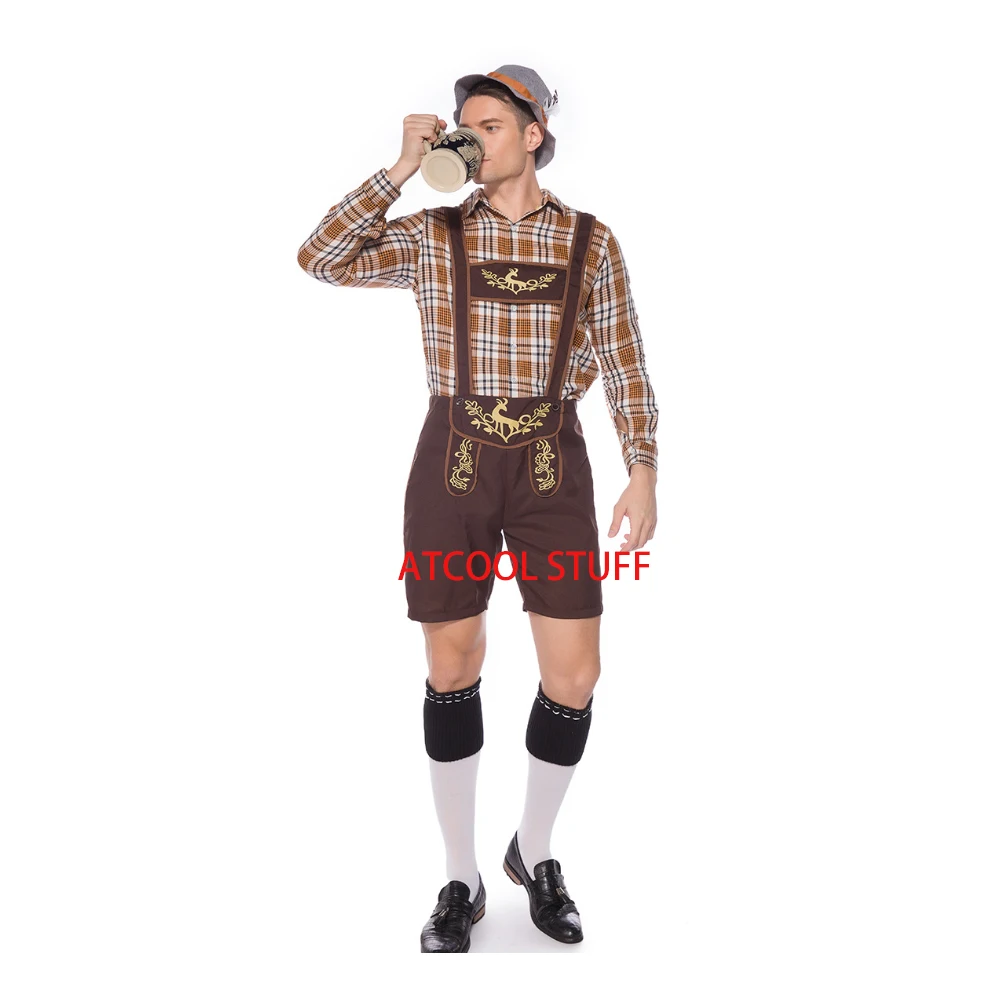 Maschio Oktoberfest Lederhosen Costume bavarese Octoberfest Costume da birra tedesco bretelle pantaloncini da uomo Halloween Cosplay Outfit