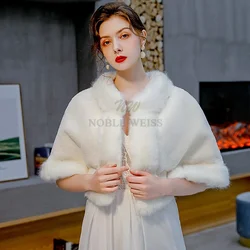 aux Fur Bridal Shawl Wraps Winter Warm Bridal Jacket Loose Wedding Coat Long Fur Edge Wedding Bridal Wrap Party Cape Customized