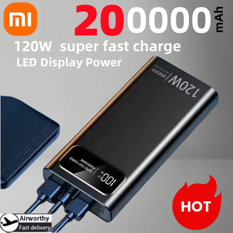 Xiaomi 200000 мАч, сверхбыстрая зарядка, 120 Вт, аккумулятор большой емкости, аккумулятор с цифровым дисплеем, внешний аккумулятор для Iphone, Samsung, Huawei