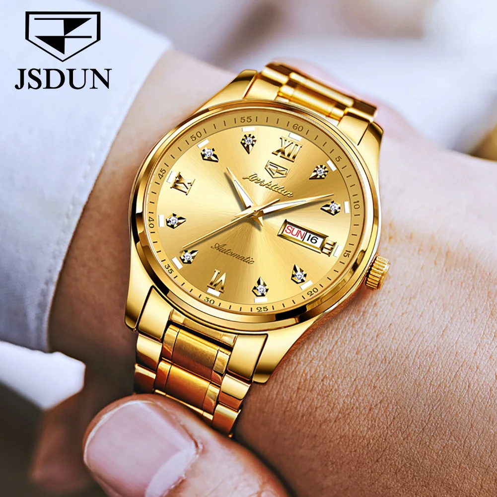 JSDUN Casual Simple Automatic Mechanical Watches for Men Waterproof Stainless Steel Wrist Watch Men Original Classic Men Watch