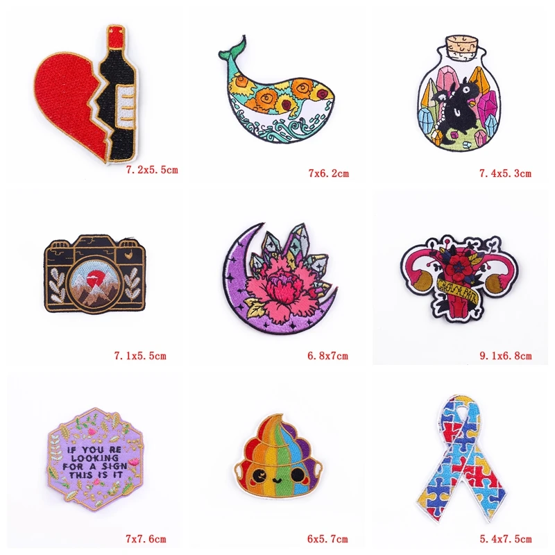 5PCS Wholesale Crystal Flower Sunflower Camera Embroidered Patches For Clothes Cartoon Patch Iron On Patches For Clothing DIY