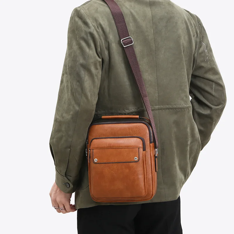 

2025 Vintage Men Shoulder Crossbody Bags PU Leather Waterproof Tote Bags Waterproof Travel Commuting Handbags