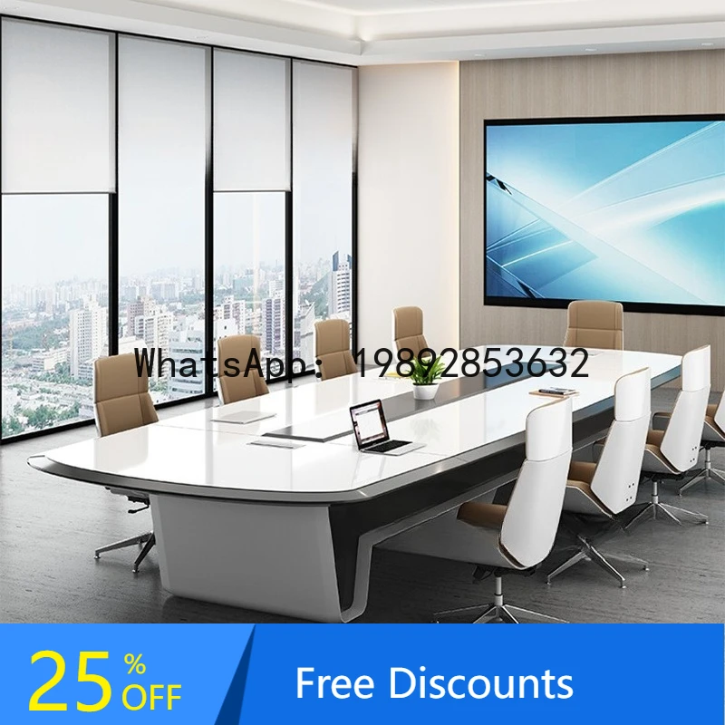

CZ High-End Large Conference Table Negotiation Lacquer Simple Modern Long Table Meeting Room Office Desk and Chair Set