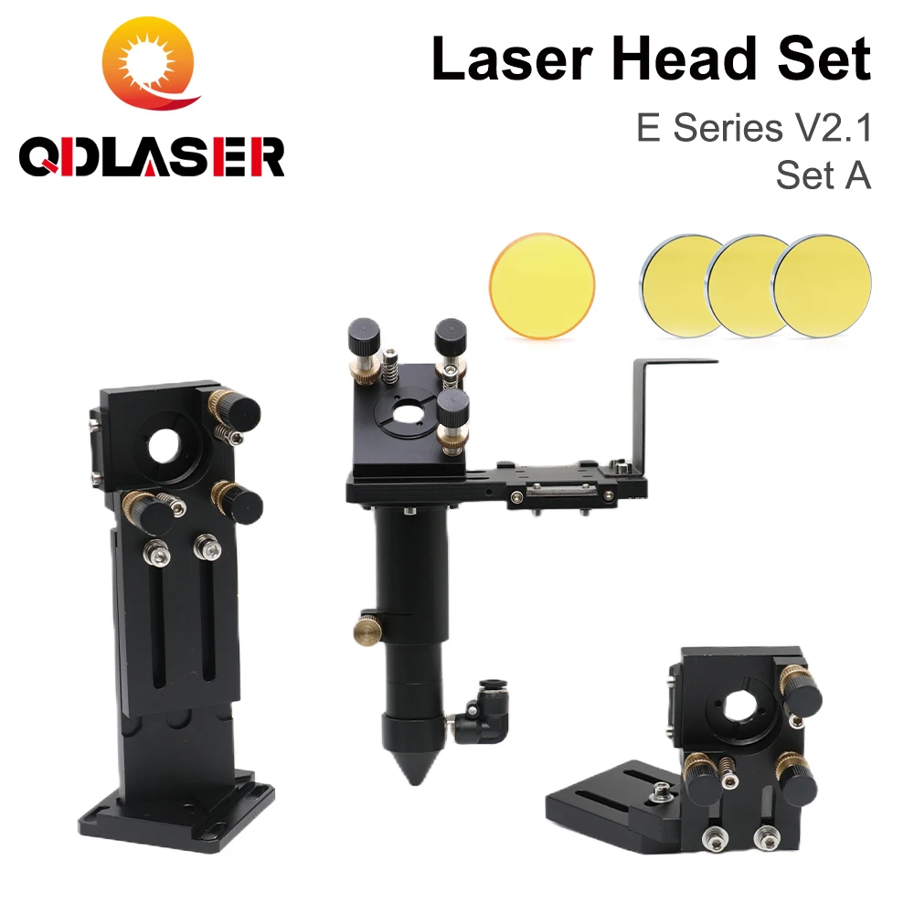 

QDLASER CO2 Laser Head Set E Series + 1 Pcs USA ZnSeFocus Lens + 3 Pcs Si / Mo Mirrors for Engraving and Cutting Machines Parts