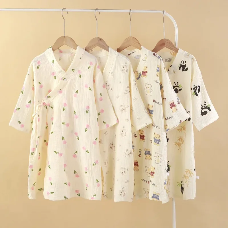 New Children Summer Cotton Bathrobe Boys Girls Absorbent Soft Robe Kids Breathable Comfortable Loungewear Babies Student Pajamas
