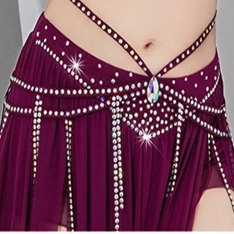 Licht luxe oosterse danskostuum 2-delige franje kwastje rok sexy zijsplit danser wedstrijdkleding lange mouw elegant