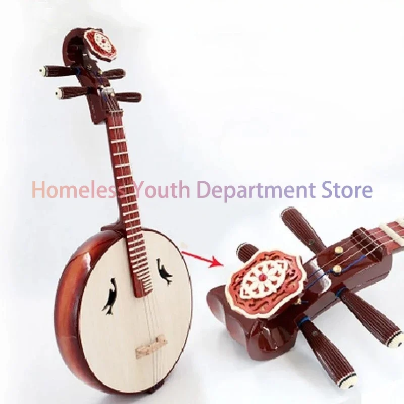 Zhongruan Pipa Chinese Handmade Rosewood National Traditional Ruyi Head Design 4 String Instrument with Hard Shoe Cover