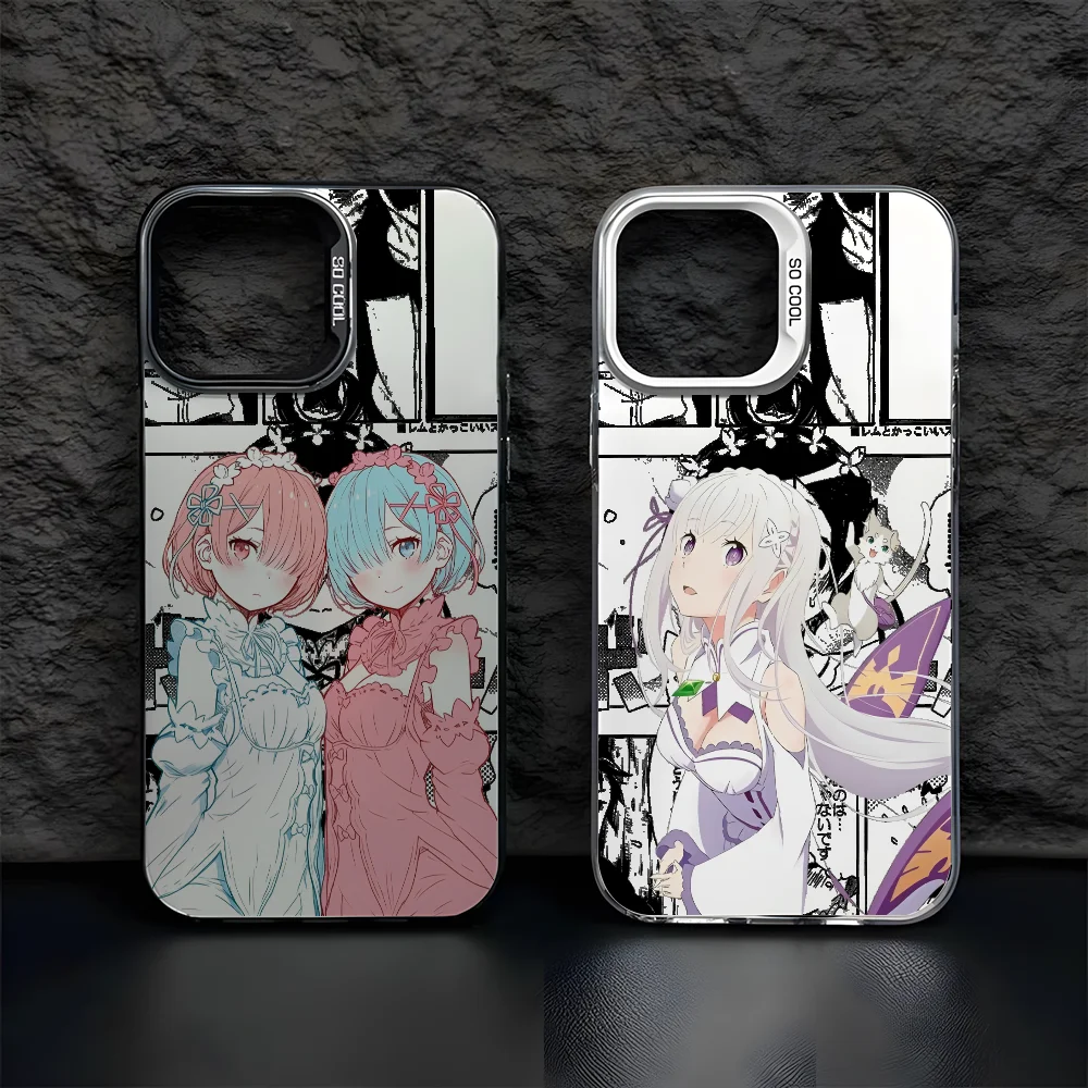 Japan Anime Re Z-zeroES Leuke Telefoon Case Voor IPhone 16 15 14 13 12 11 Pro Max Zwart Matte Veelkleurige Laser Metallic Aurora Funda