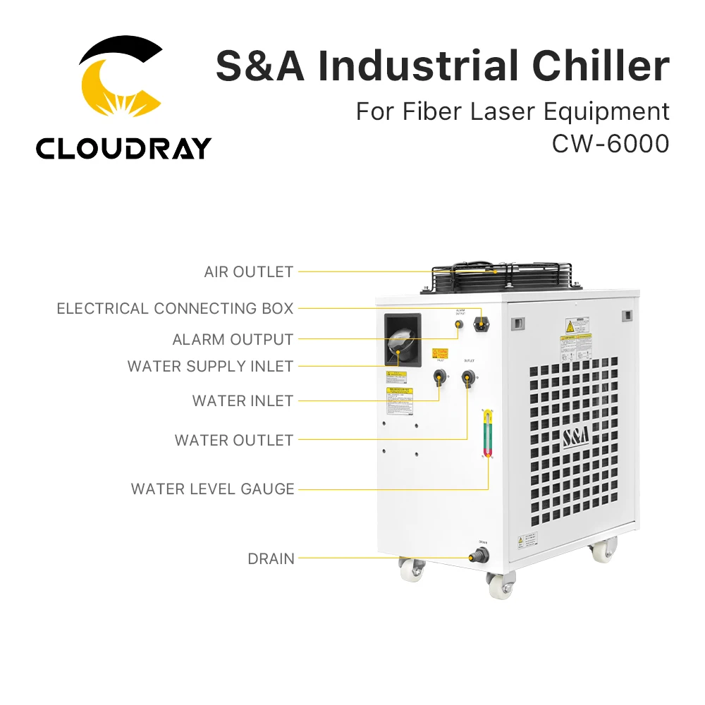 Cloudray Original S&A Industrial Chiller CW-6000 70L/min Flow R-410a Refriferant 50/60Hz for Machine Water Colling System