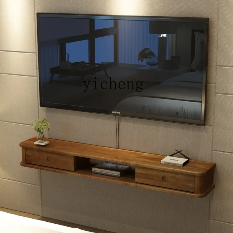 ZC Modern Minimalist TV Cabinet Wall-Mounted Solid Wood Living Room Wall-Mounted Set-Top Box Rack