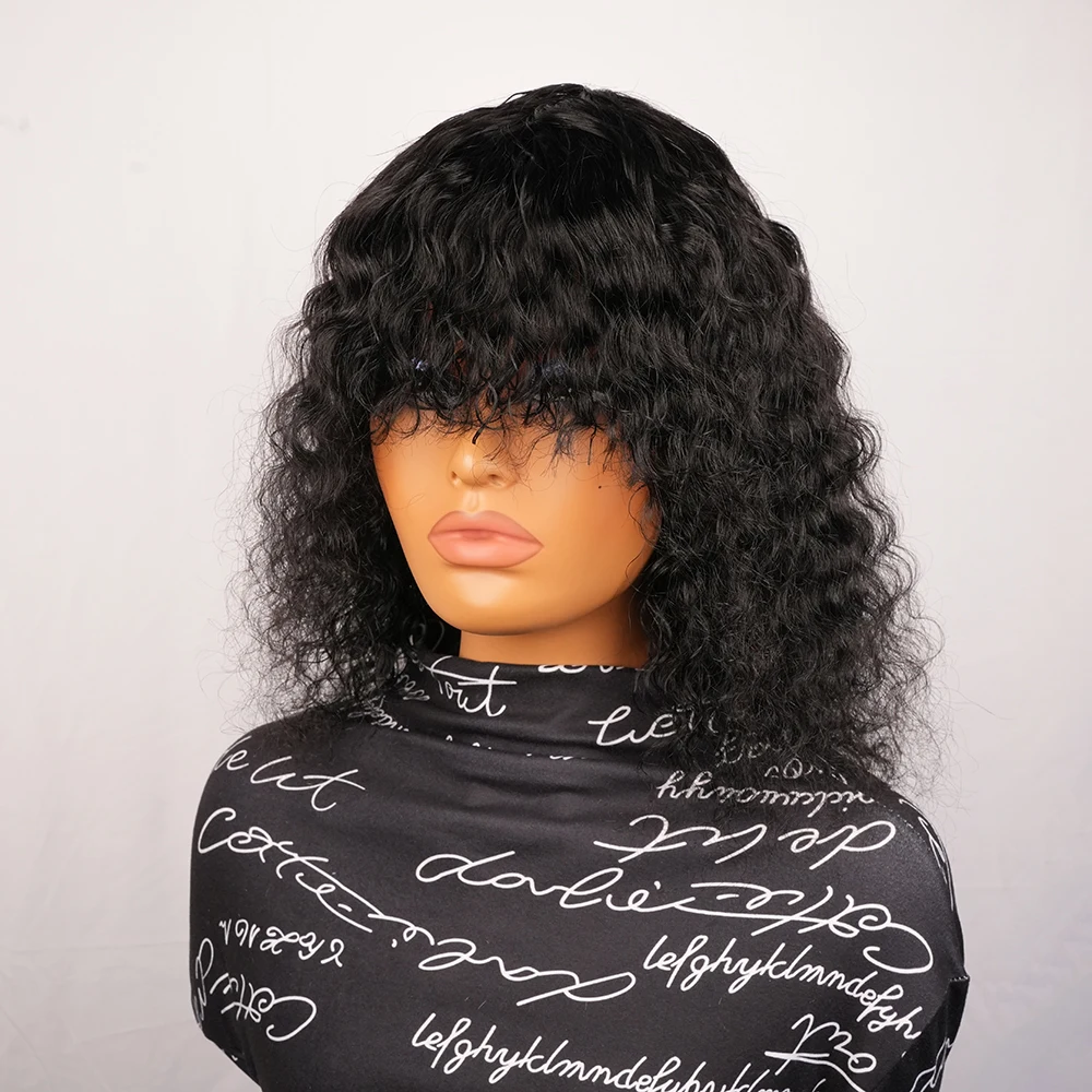 Jerry Curl Short Pixie Cut Full Machine Made Wig With Bang Natual Black Pixie Cut Human Hair Wigs