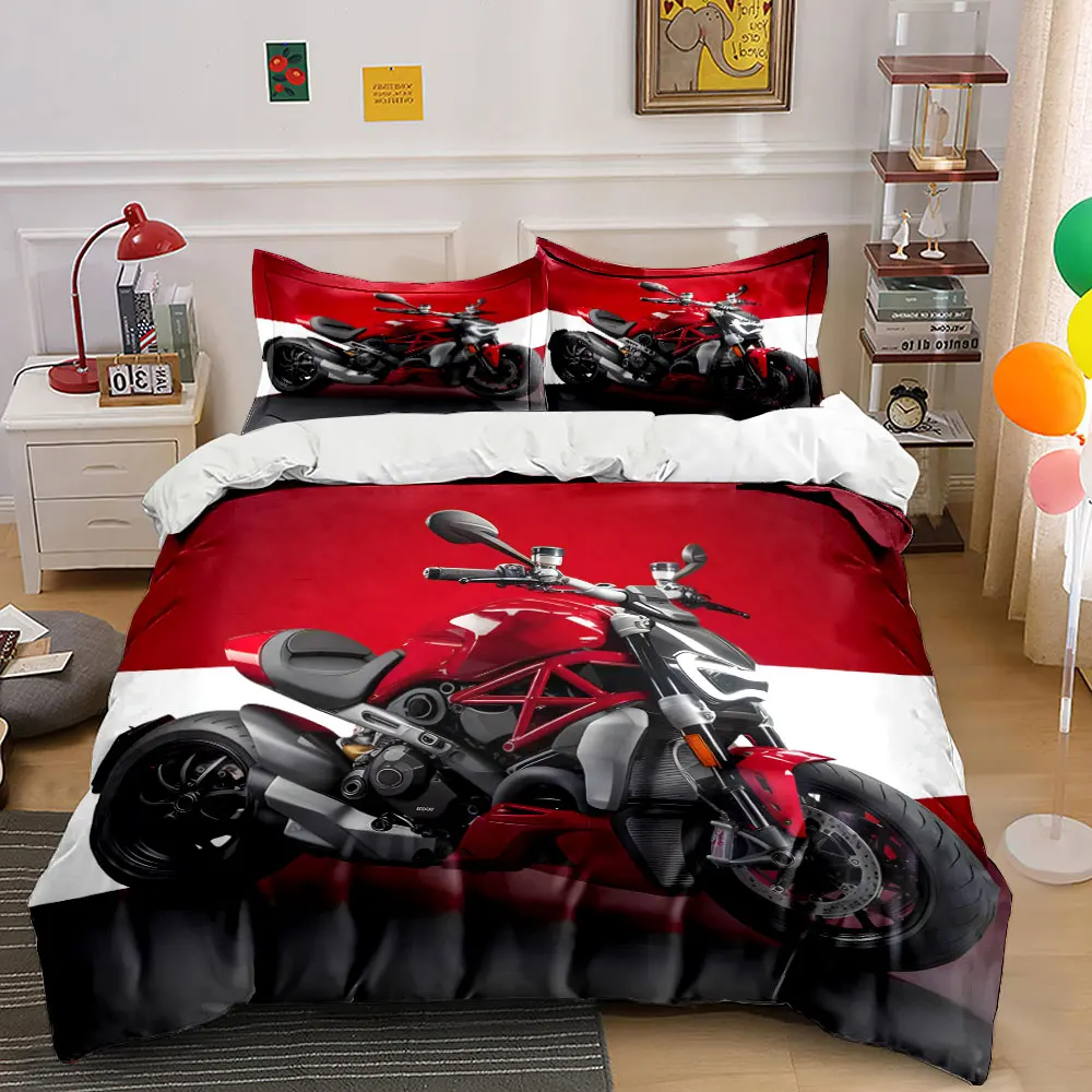 

Red modern motorcycle design. Print Bedding Set 1 Duvet Cover 2 Pillowcases for Adult and Children Luxury Gift Full Size