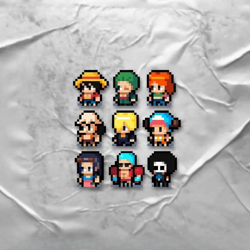 ONE PIECE Pixel-Version, reflektierender Autoaufkleber, Ruffy Roronoa Zoro, wasserfeste Aufkleber für den Innen- und Außenbereich, 9-teilig, kreative Geschenke
