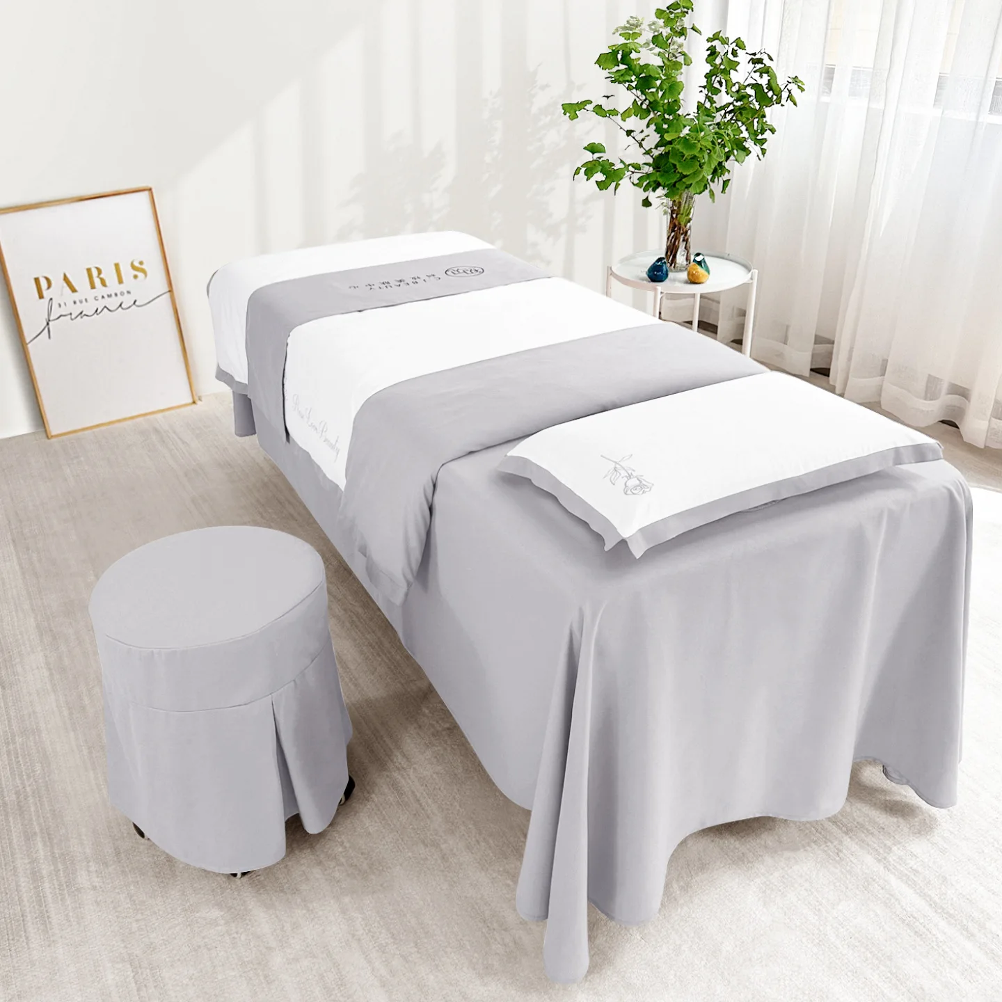 4pcs Bedding Sets for Beauty Salon Bed Covers Rose Luxury Massage Spa Bedskirts Pillowcase/Stool/Dulvet Cover for All Seasons