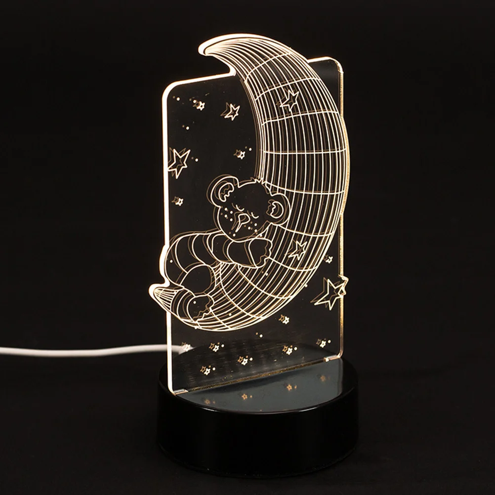 USB قابلة للشحن LED أباجورة ثلاثية الأبعاد القمر الدب ضوء الليل لغرفة النوم ديكور المنزل الدافئة حماية العين الجدول مصباح #3