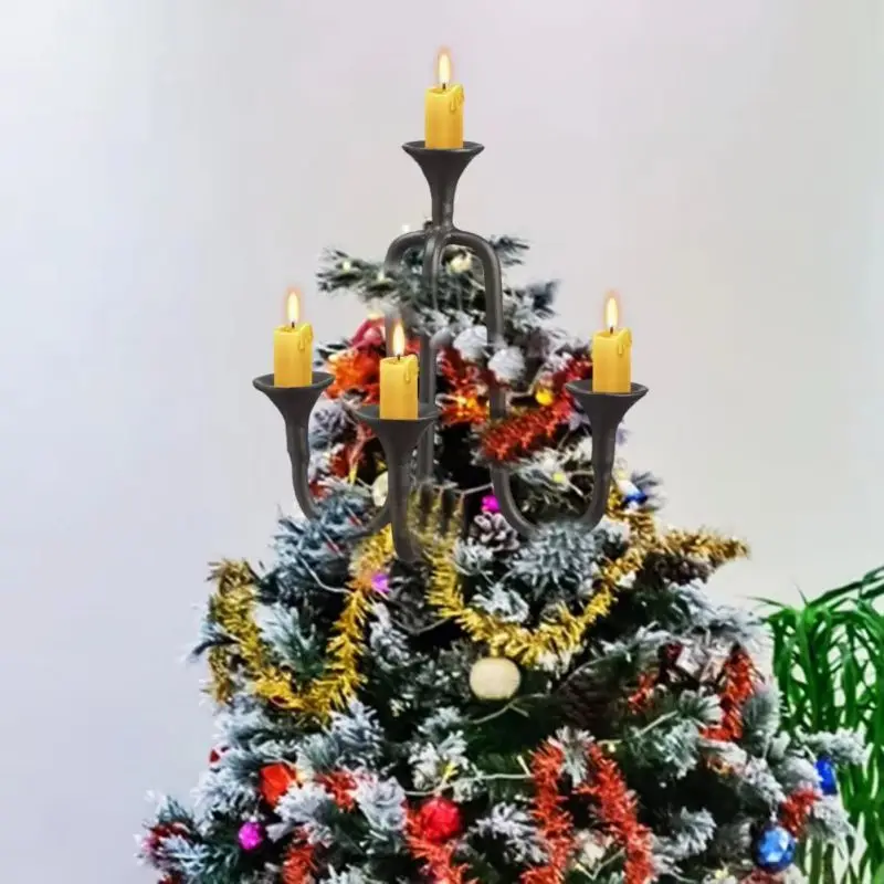 Candelabra Xmas Tree Topper Candle Holder for Tabletop Kitchen Party Christmas Tree Resin Candle Holder for Holiday Decorations