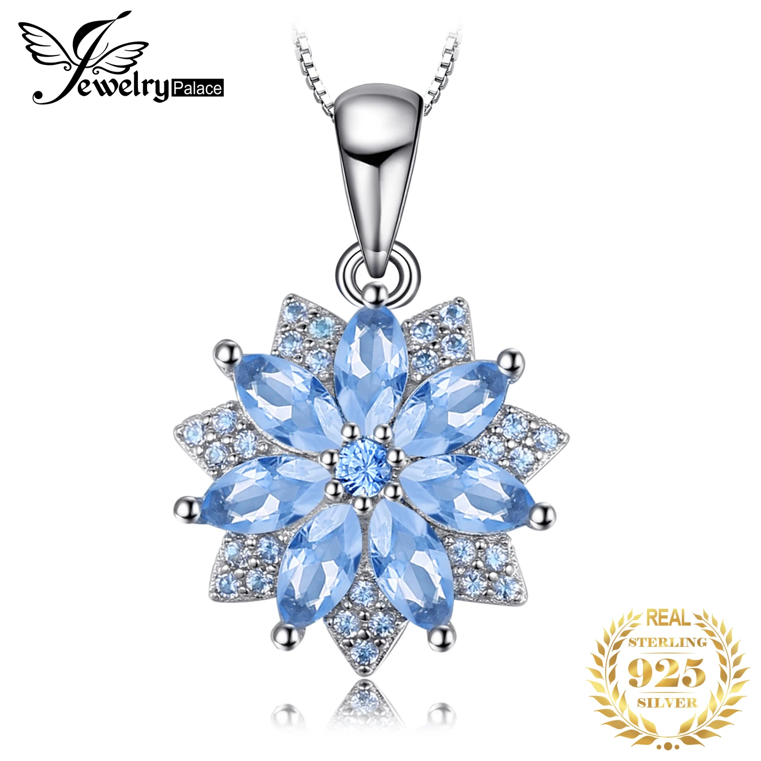 JewelryPalace Flower 1.2ct Created Blue Spinel 925 Sterling Silver Pendant Necklace for Woman Fashion Gift Fine Jewelry No Chain