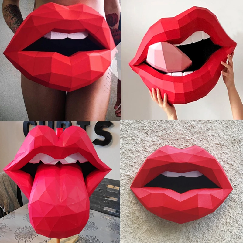 Sexy Mouth Paper Model 3D DIY Material Creative Home Wall Desk Decor Props DIY Hand Made Geometric Paper Figures Craft Project