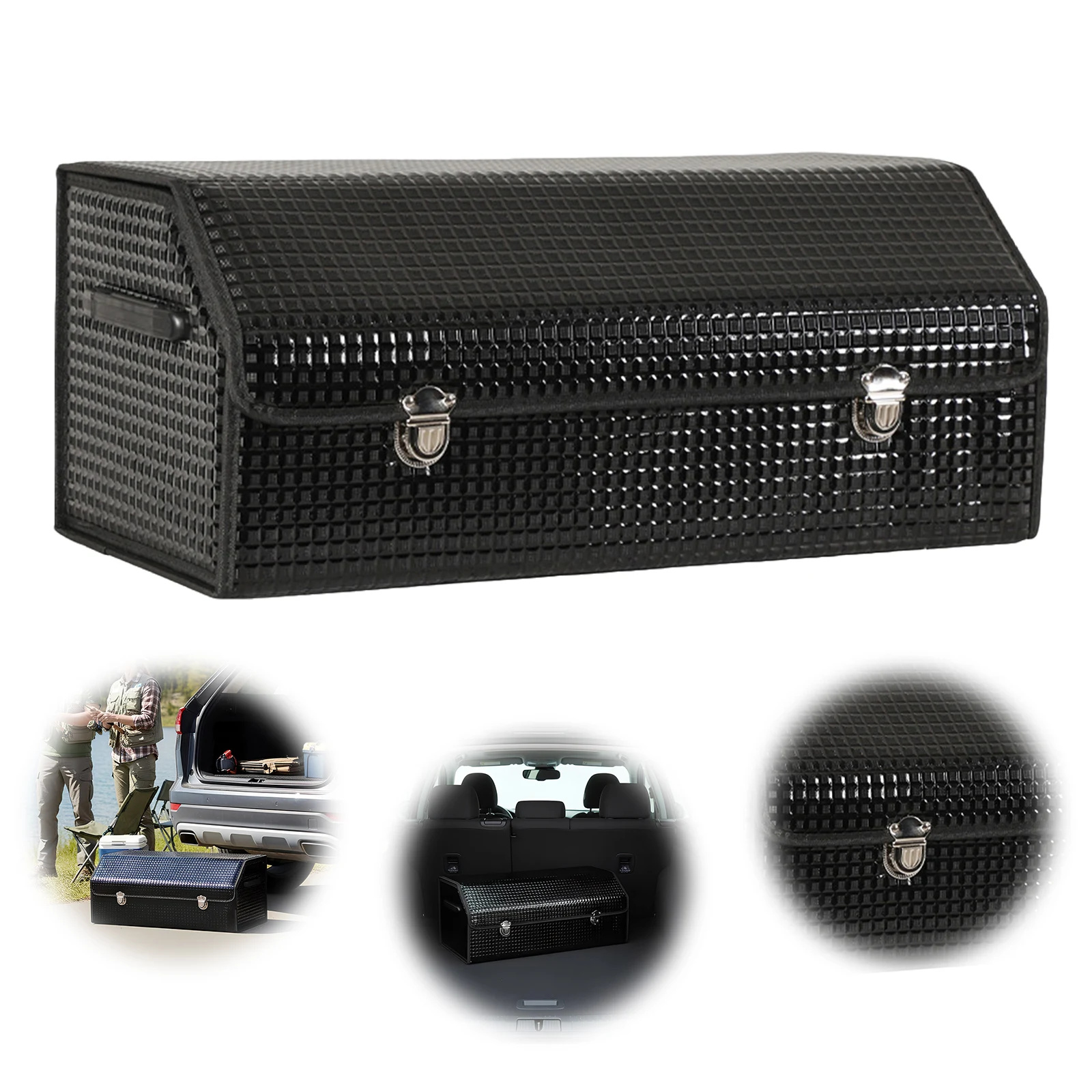 

Органайзер для багажника автомобиля (для внедорожников и седанов), большой контейнер для хранения инструментов и аксессуаров, 25.98x11.81x11.81 дюймов, с крышкой
