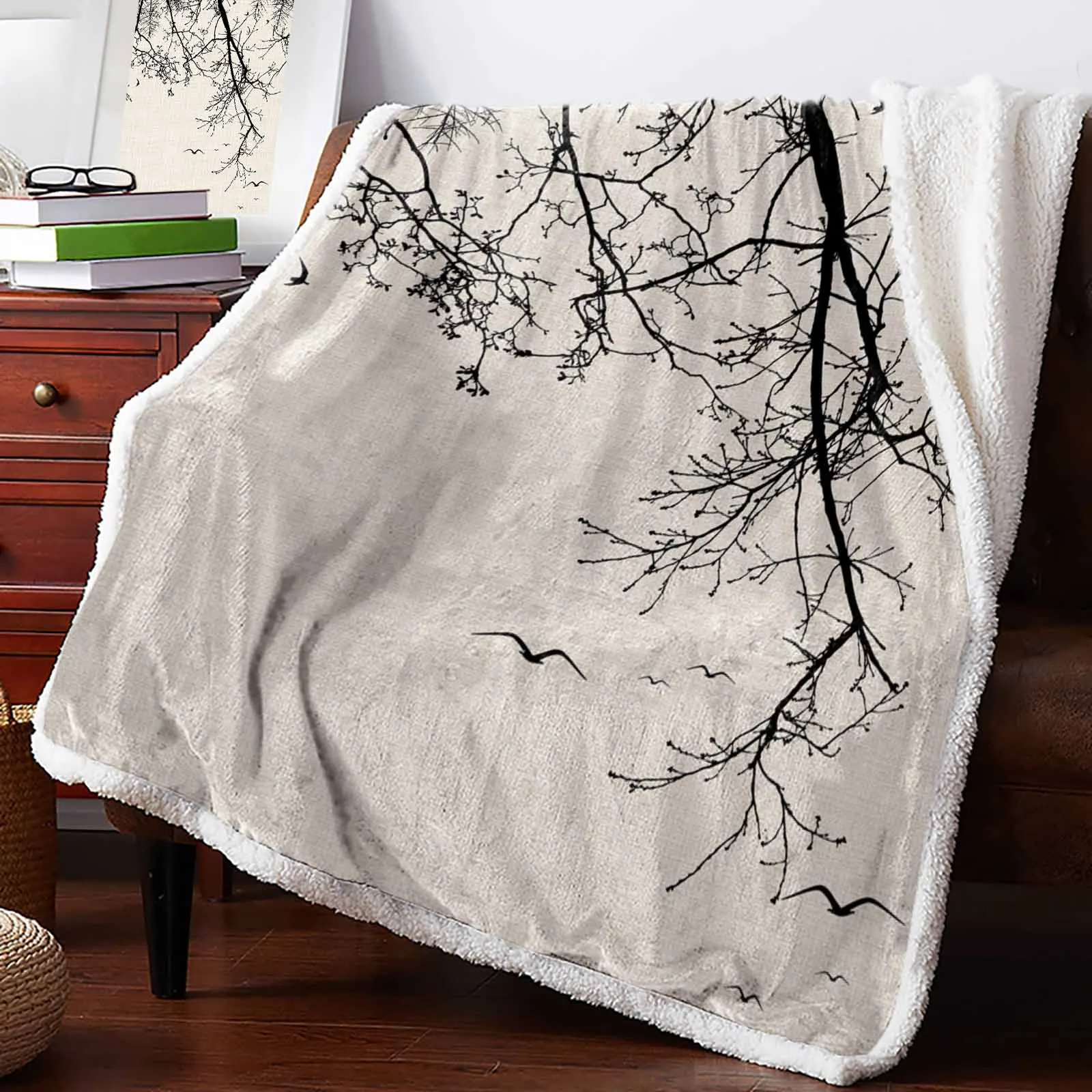 Branches Birds Animals Cashmere Blanket Warm Winter Soft Throw Blankets for Beds Sofa Wool Blanket Bedspread