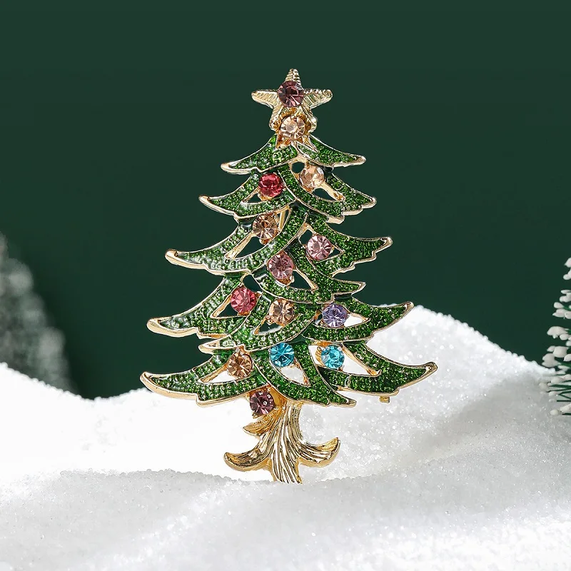 Picture 7: Wuli&baby White Enamel Christmas Tree Brooches For Women Men Multicolor Rhinestone Tree New Year Brooch Pin Jewelry Gifts