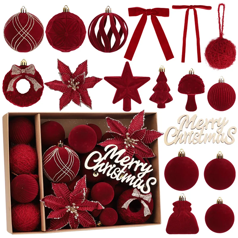 

38Pcs/box Christmas Ball Ornaments Hanging Flowers Bow Ribbon Xmas Tree Star Toppers Christmas Decoration for Home New Year 2026