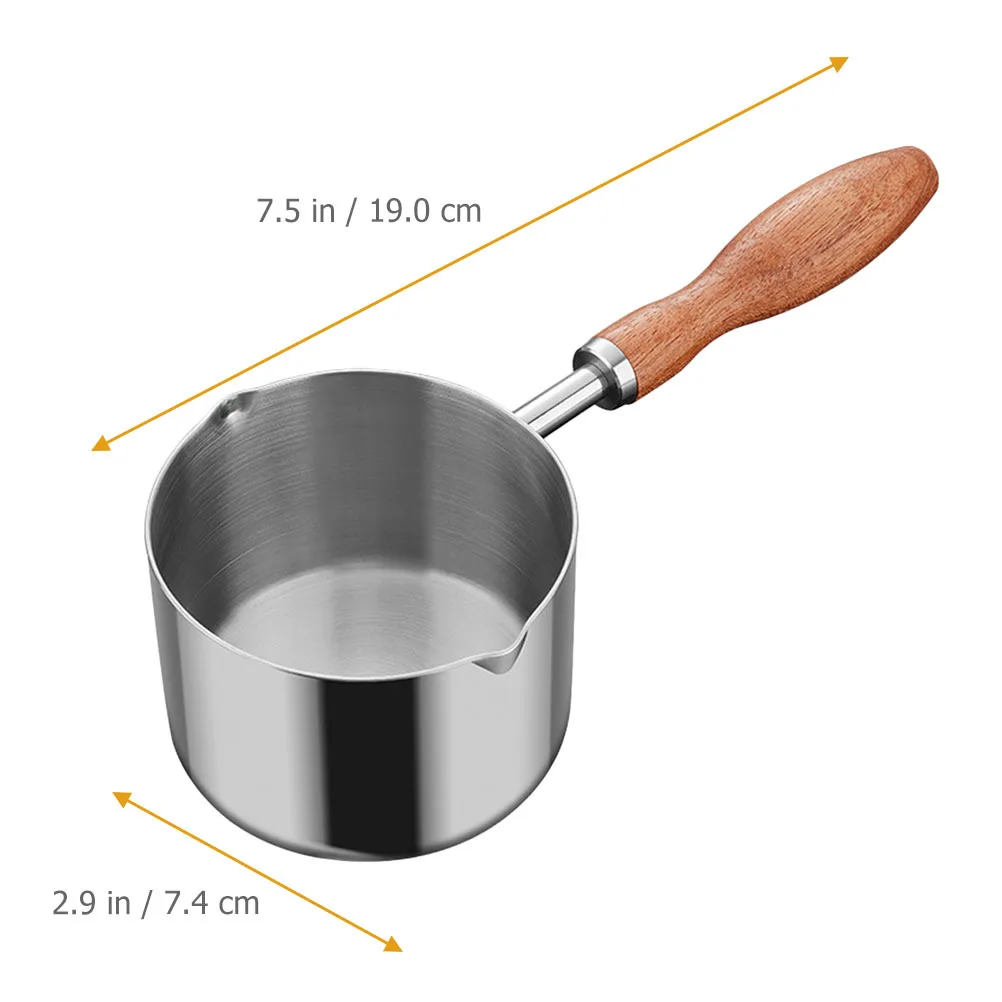 

Small Stainless Steel Pot Reusable Sauce Pan Wood Handle Metal Milk Pot for Cooking Pasta Eggs Pouring Spout Dirt Resistant