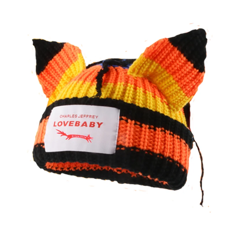 Loverboy Cat Ear Knit Hat Double-layer Warm Pig Ear Woolen Hat