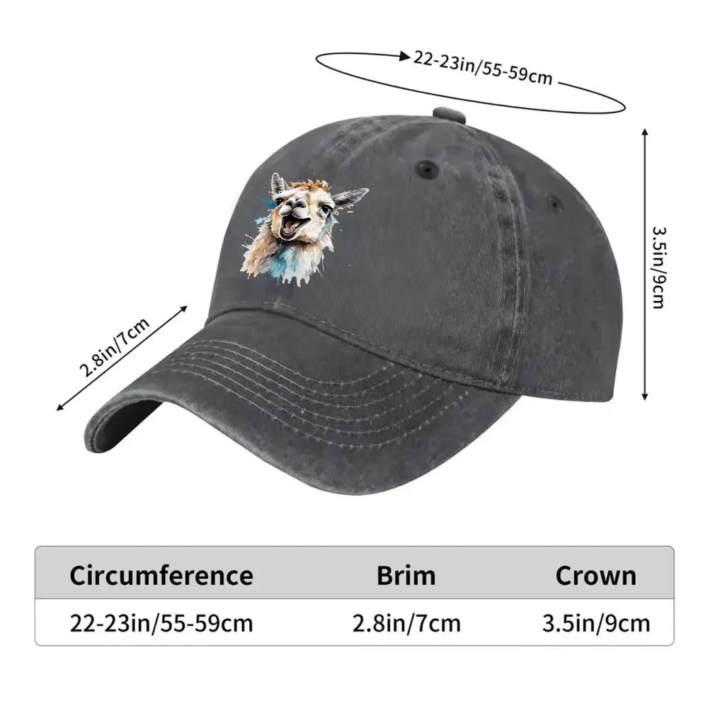 Watercolor Alpaca Print Washed Baseball Cap Unisex Adjustable for Outdoor Daily Wear