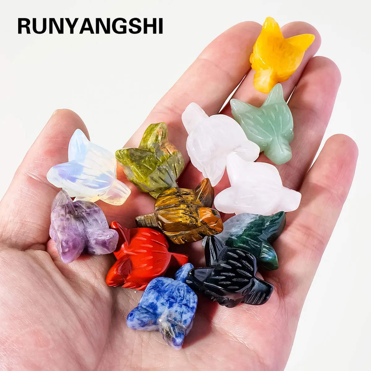 10PCS Natural Crystal Mini Wolf Head Carvings, Blue Opalite & Obsidian Healing Stone, Cute Animal Figurines for Home Decoration